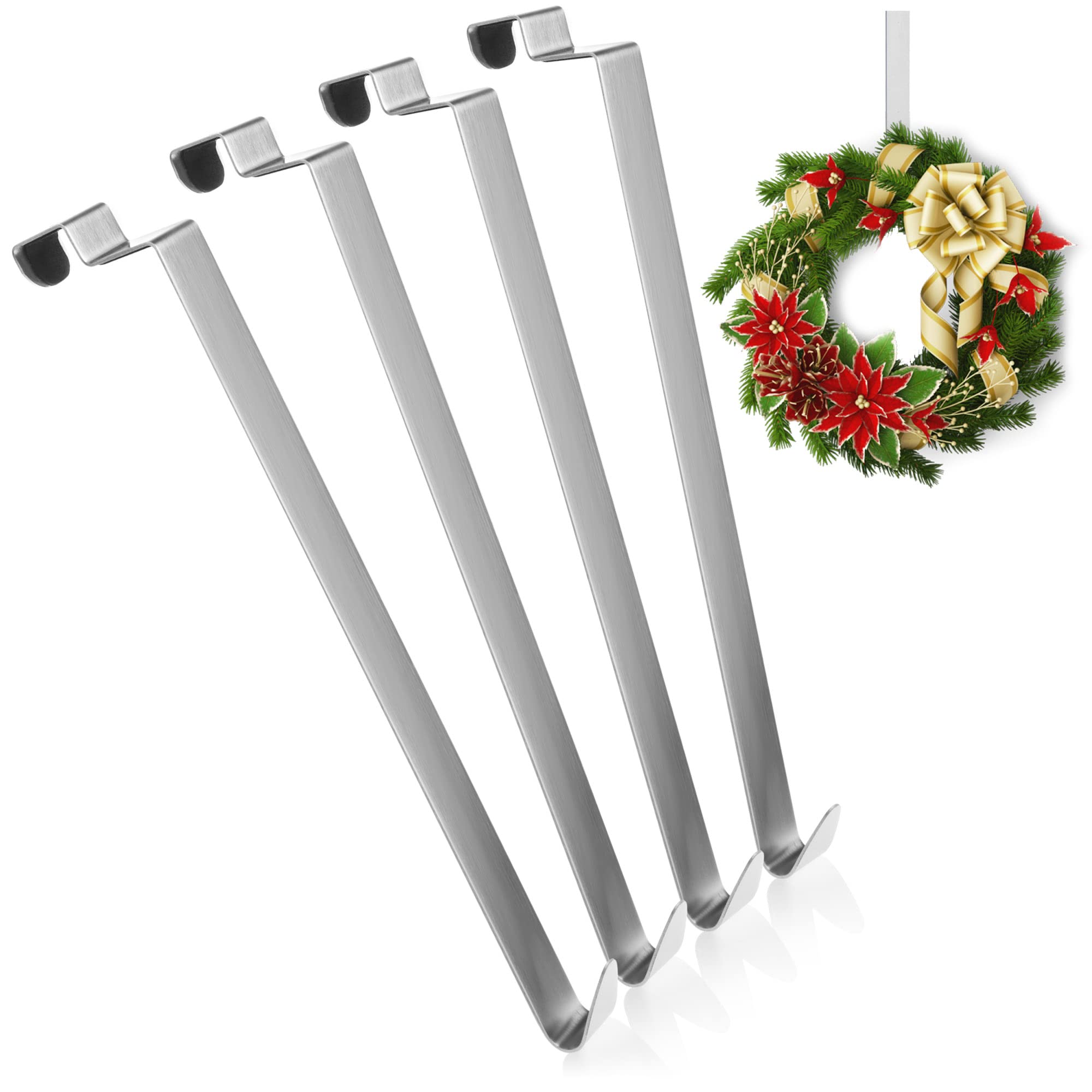 com-four® 4X Door Hooks Made of Stainless Steel - 27 cm Hooks for Door Wreaths and Decoration - Hangers for Doors - for Inside - Coat Hooks for Hanging