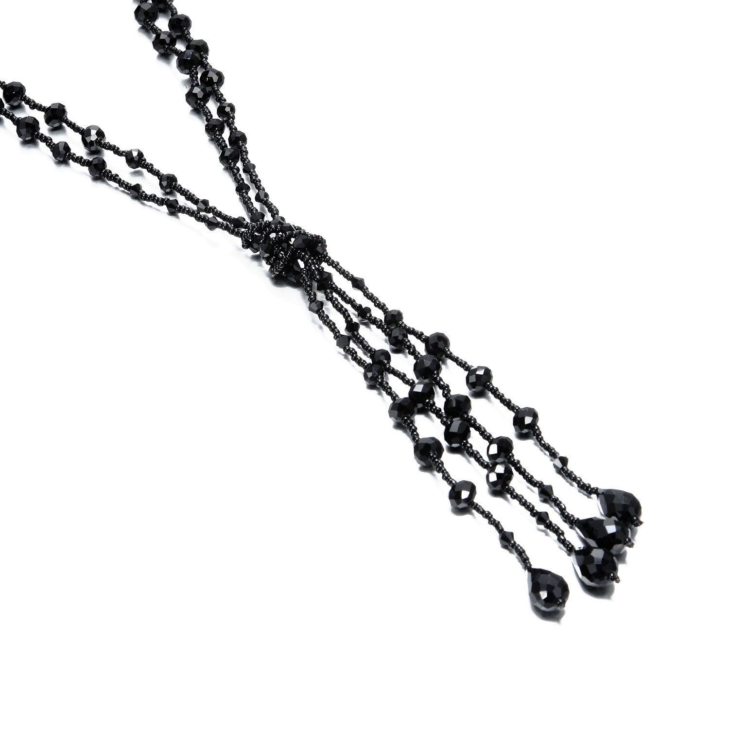 URBAN JEWELRY The 1920's Collection Unique Charcoal Black Multitier Beaded Lariat Necklace for Women (72 cm) — image 1
