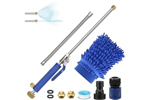 High Pressure Jet Hose Nozzle with Extension Wand/2 Nozzles/Flexible Stainless Steel Cleaning Wand/Quick Connector Glove, Lea