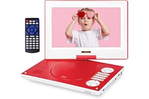 Jekero 12.5'' Portable DVD Player with 10.1" HD Swivel Screen, 6 Hours Rechargeable Battery DVD Player Portable for Kids and Car, Support CD/DVD/SD Card/USB with Car Charge,Red