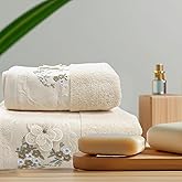 ABREEZE Floral Embroidered Bath Towel Set, Soft Fluffy Absorbent Towel, Suitable for Bathroom, Gym(1 Bath Towel,1 Hand Towel)