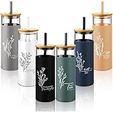 Jingmore Inspirational Gifts Bulk 16 oz Glass Cups Aesthetic Can Shaped Coffee Cups with Bamboo Lid Straw Employee Appreciation Gifts for Women Teacher Nurse Office Business Favor(Christian)