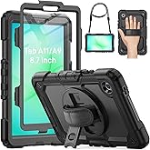 HXCASEAC Case for Samsung Galaxy Tab A11/A9 Shockproof with Screen Protector / 360° Hand Strap Stand/Carrying Strap, Cover fo