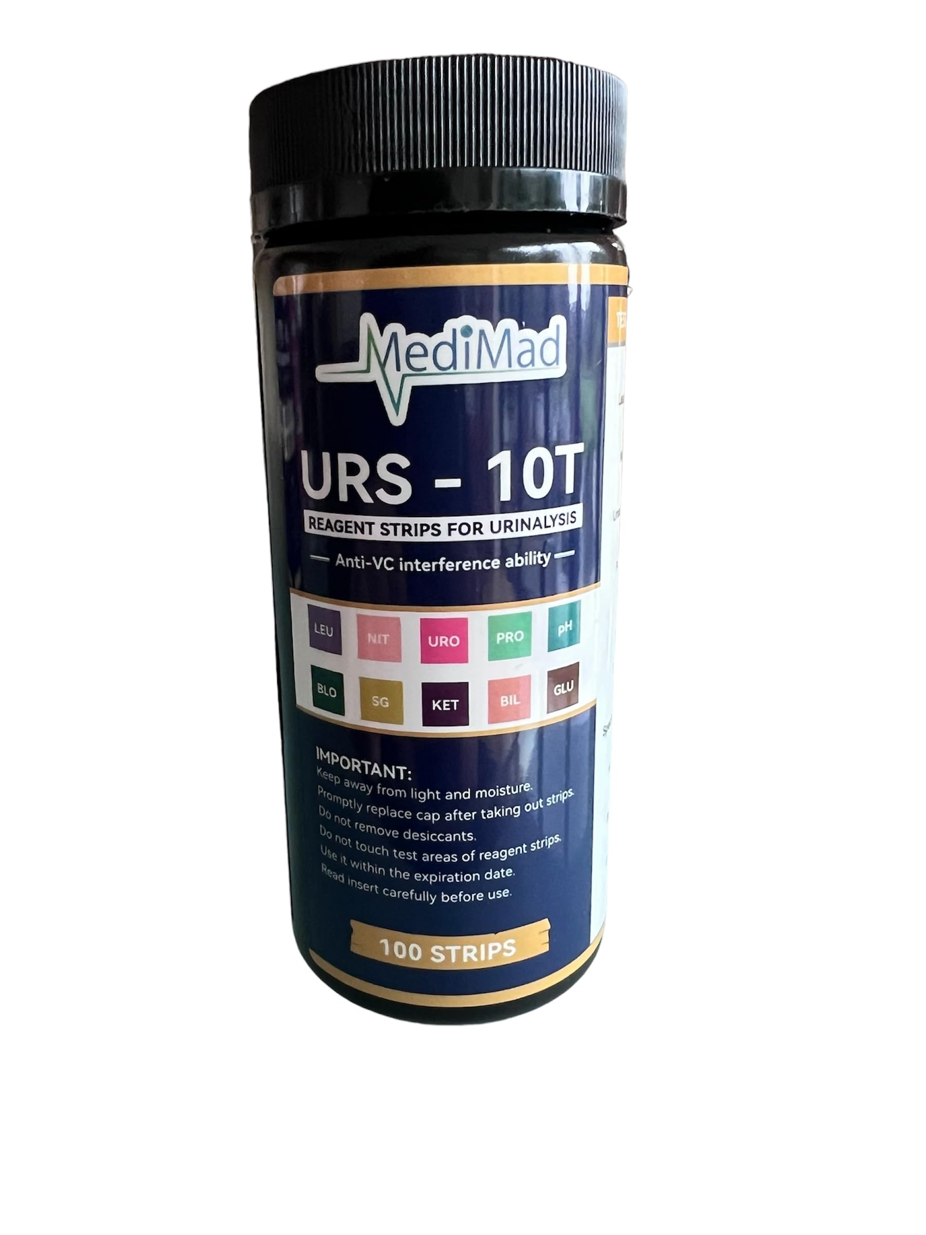 10 Parameter Urine Strips Dipstick Tests 100 Test Strips - pH, Glucose, Ketone, Liver, Kidney