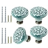 Suiwotin 16pcs Green Ceramic Cabinet Knobs, Vintage