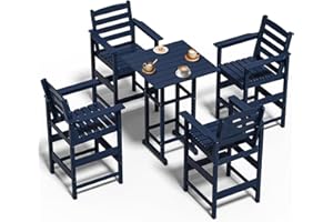 nevilywood Adirondack Bar High Chair Set 5-Pieces,Adirondack Bar Chairs Set of 4 with Table,HDPE All-Weather Patio Furniture for Balcony, Backyard, Poolside –Navy Blue