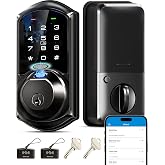 Veise VE07 Fingerprint Smart Deadbolt Lock, App Control, Fobs, Matte Black | Touchscreen, Remote Access Sharing, 7-in-1 Access, Auto Lock, BHMA/ANSI Grade 3, Low Battery Alarm, for Front Door