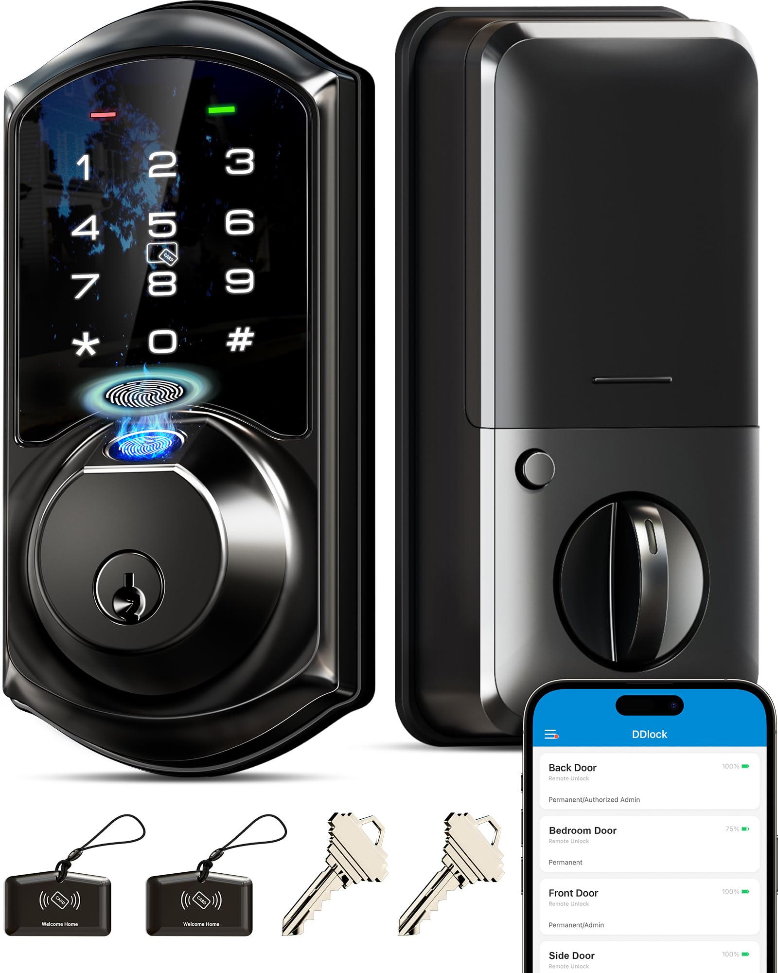 Photo 1 of Veise VE07 Fingerprint Smart Door Lock, 7-in-1 Keyless Entry Deadbolt with App Control, Electronic Digital Touchscreen Keypad, Biometric Smart Locks for Front Door, Auto Lock, Matte Black