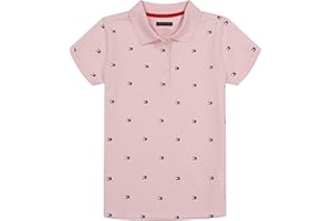 Tommy Hilfiger Girl's Short Sleeve Polo Shirt, Button Closure With Ribbed Collar and Sleeves