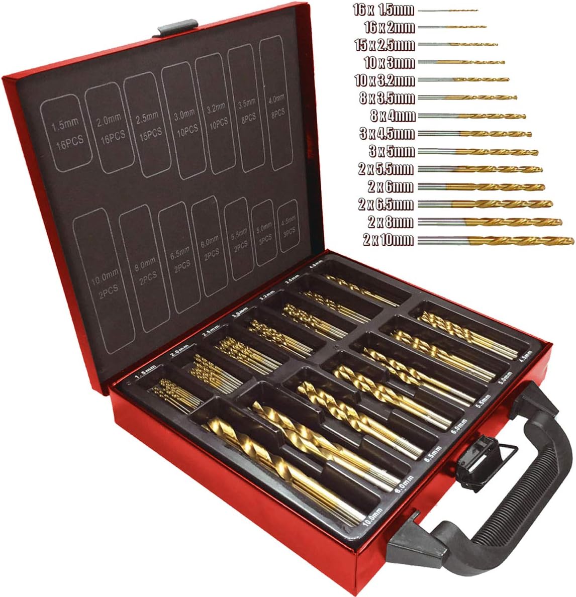 LUMBER JACK 99 Piece Drill Set, HSS Metal Bits, Titanium Coated Drilling Bit, Wood Metal & Plastic, HSS 99 Piece