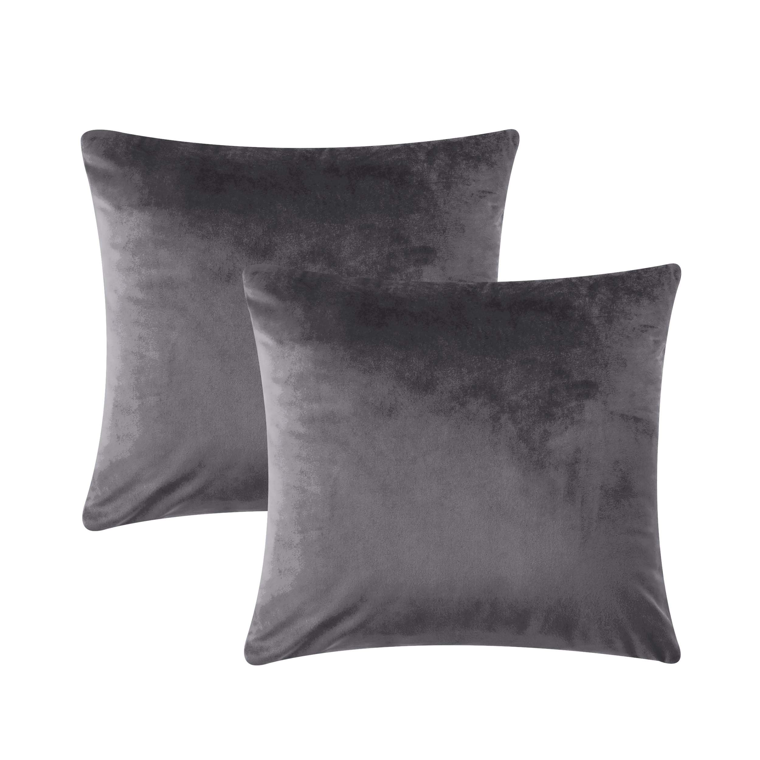AMEHA Velvet Cushion Covers 45 x 45 cm Set of 2 Square Throw Pillow Cases Decorative Sofa Cushion Covers for Bedroom Couch Living Room with Invisible Zipper (Charcoal/Dark Grey, 18 x 18 Inch)