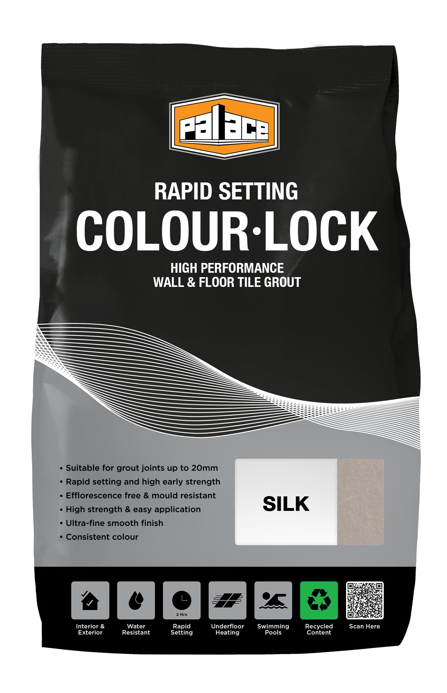 Palace Colour-Lock Grout | Waterproof, Flexible & Mould Resistant Formula for Wall & Floor Tiles | Ideal for Kitchens & Bathrooms (3kg, Silk)