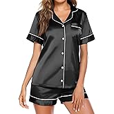 Ekouaer Pajamas for Women Set Silk Satin Pjs Button Down Sleepwear Summer Loungewear Top and Shorts Lounge Set S-XXL