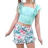 Jxstar Girls Swimsuit 2 Piece Flutter Sleeve Tankini Adjustable Straps Swimwear for Girl with Printed Swim Shorts