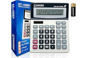EMPIRE TRADING & COMMERCE Empire Desk Calculator with Large Key Buttons, 12-Digit Large Eye-Angled Display, Solar & Battery Powered - Basic Calculator for Students, Home and Office Use (Battery Included)