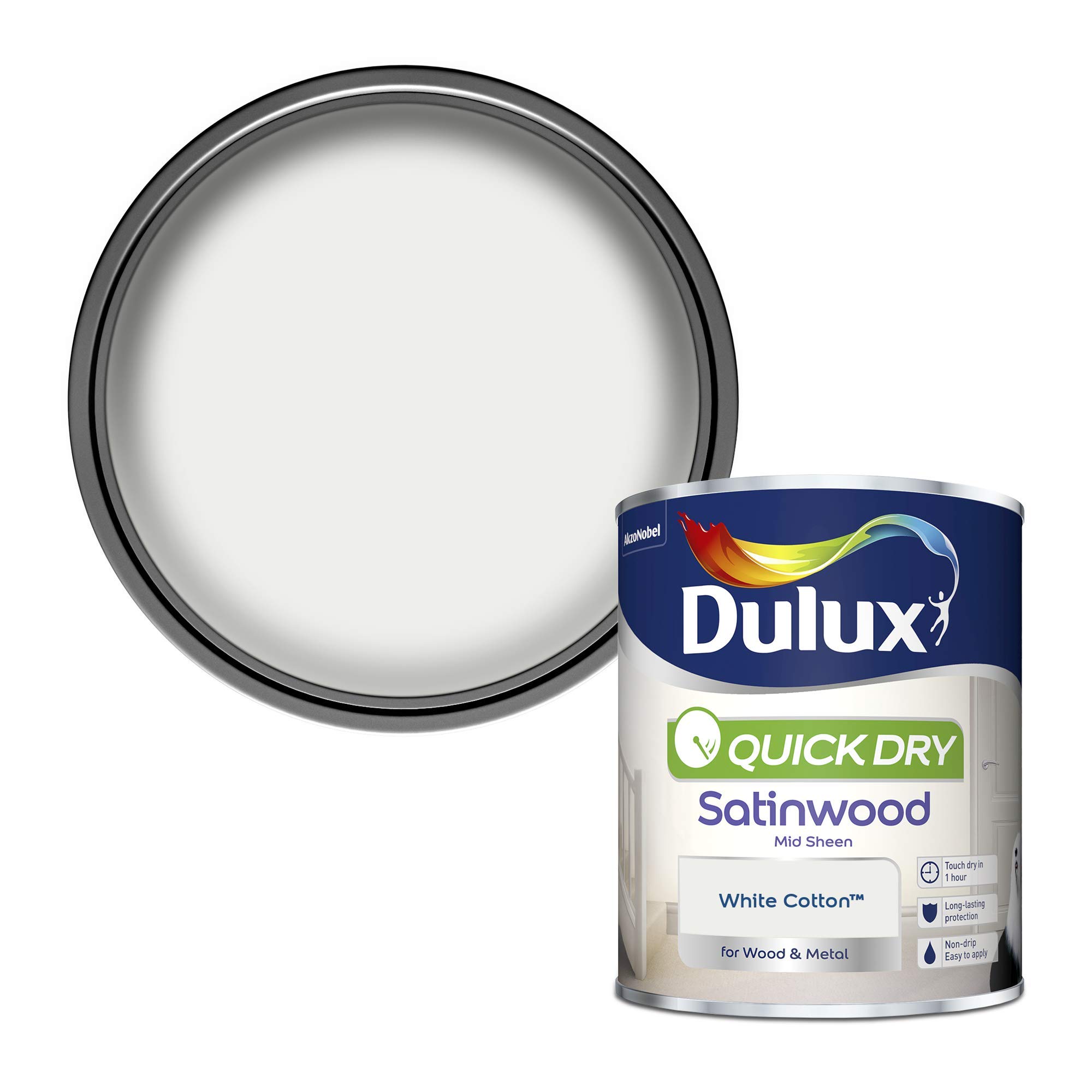 Dulux Quick Dry Satinwood Paint For Wood And Metal - White Cotton 750 ml