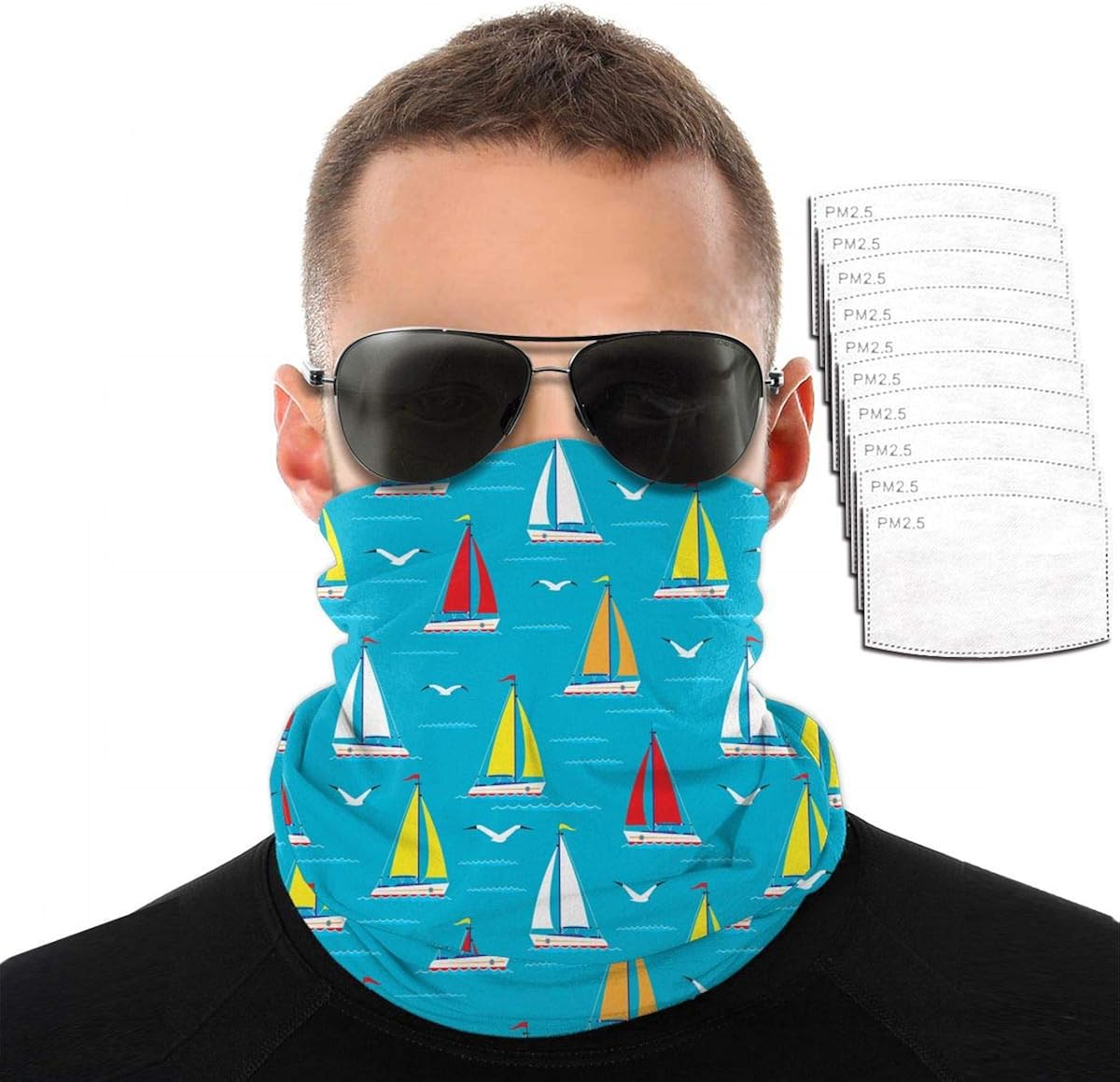 Ship Sailing Boat Pattern Face Mask + Filters, UV Protection Windproof