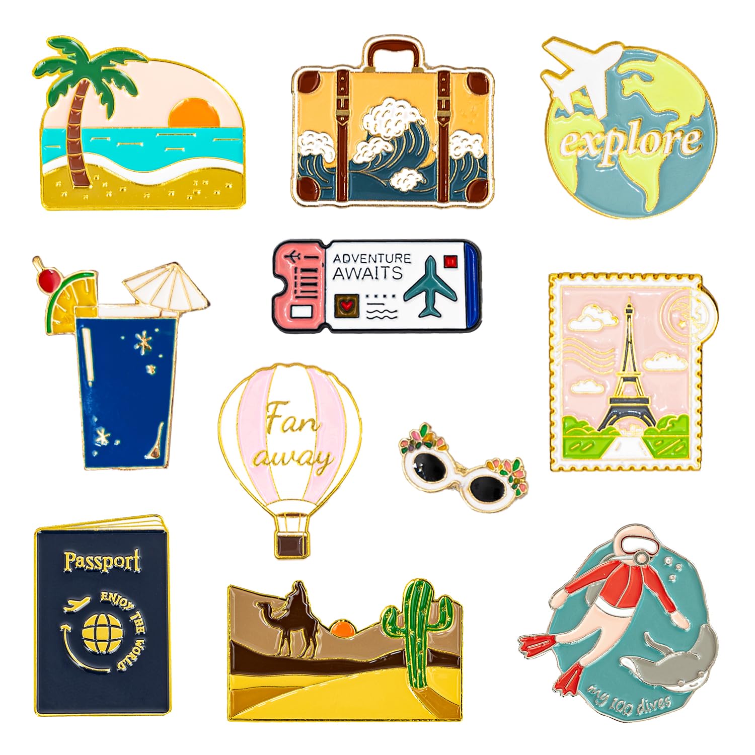 11 Pieces Enamel Pin Badges Brooch Pins Badges Fashional Accessory for Women Teenager Suitable for Clothing Bags Jackets DIY Crafts (Vacation)