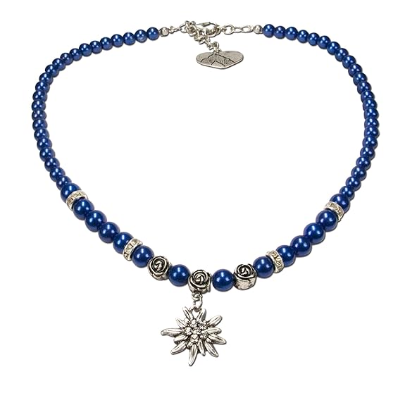 Alpenflüstern Perlen-Trachtenkette Fiona mit Strass-Edelweiß klein - Damen-Trachtenschmuck Dirndlkette in traditionellen Farb