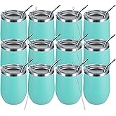 MEWAY 12oz/12 Pack Wine Tumbler Glasses with Lid -Double Wall Vacuum Stainless Steel Travel Tumbler Mug,Stemless Insulated Wine Cup for,Coffee,Cocktails,Gifts (Light green,Set of 12)