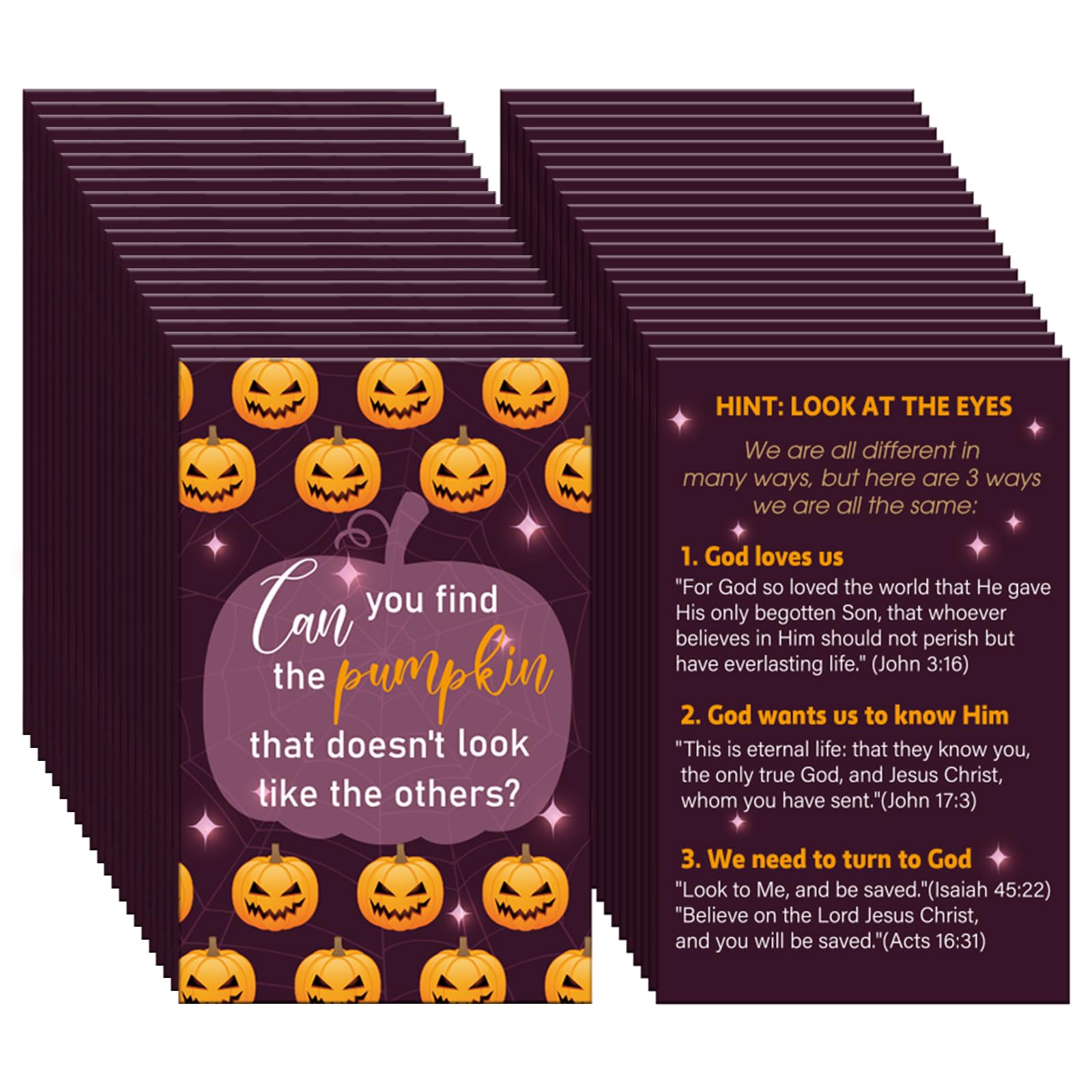 Photo 1 of Motiskyy 200 Pcs Halloween Gospel Tract Card Bible Verses Pumpkin Salvation Prayer Cards Religious Tracts Christian Gifts for Church Events Bible Study Supplies(Find the Pumpkin)