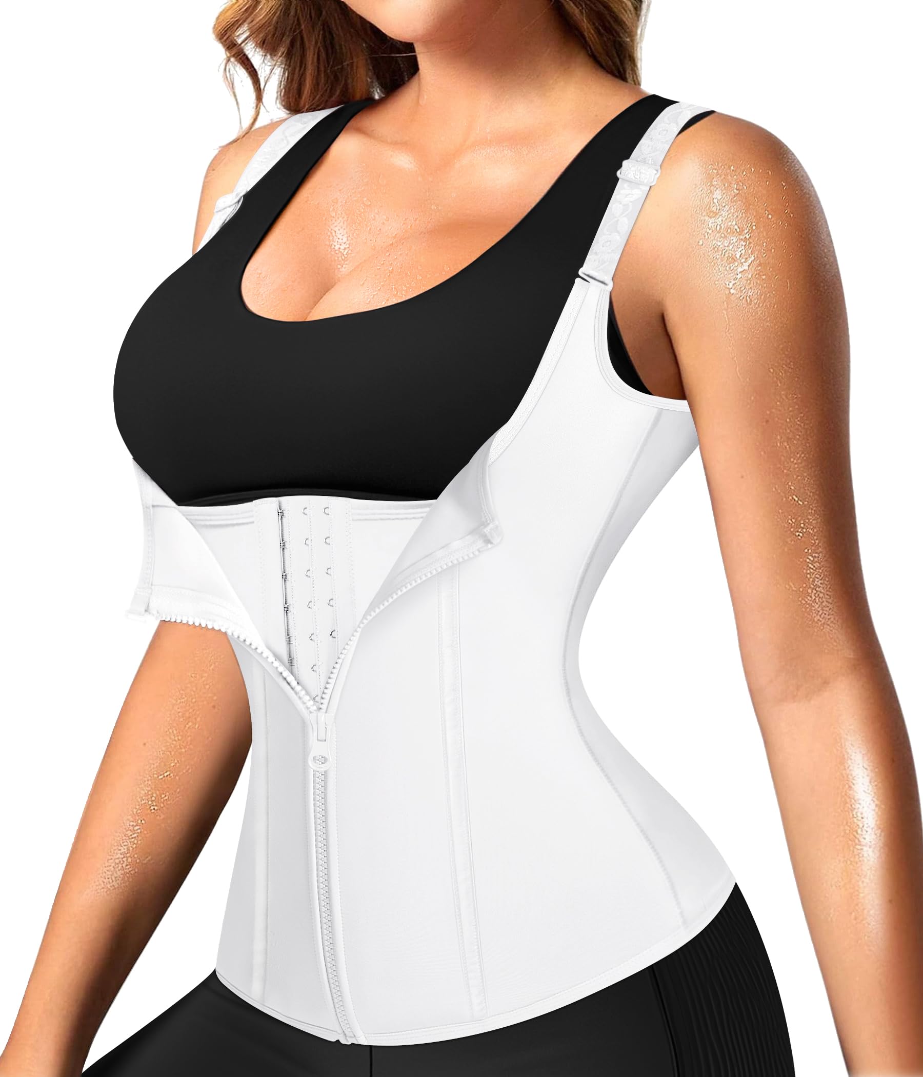 Photo 1 of Nebility Waist Trainer for Women Corset Shapewear with Zipper Women's Waist Cincher Tank Top with Adjustable Straps (White,XX-Large)
