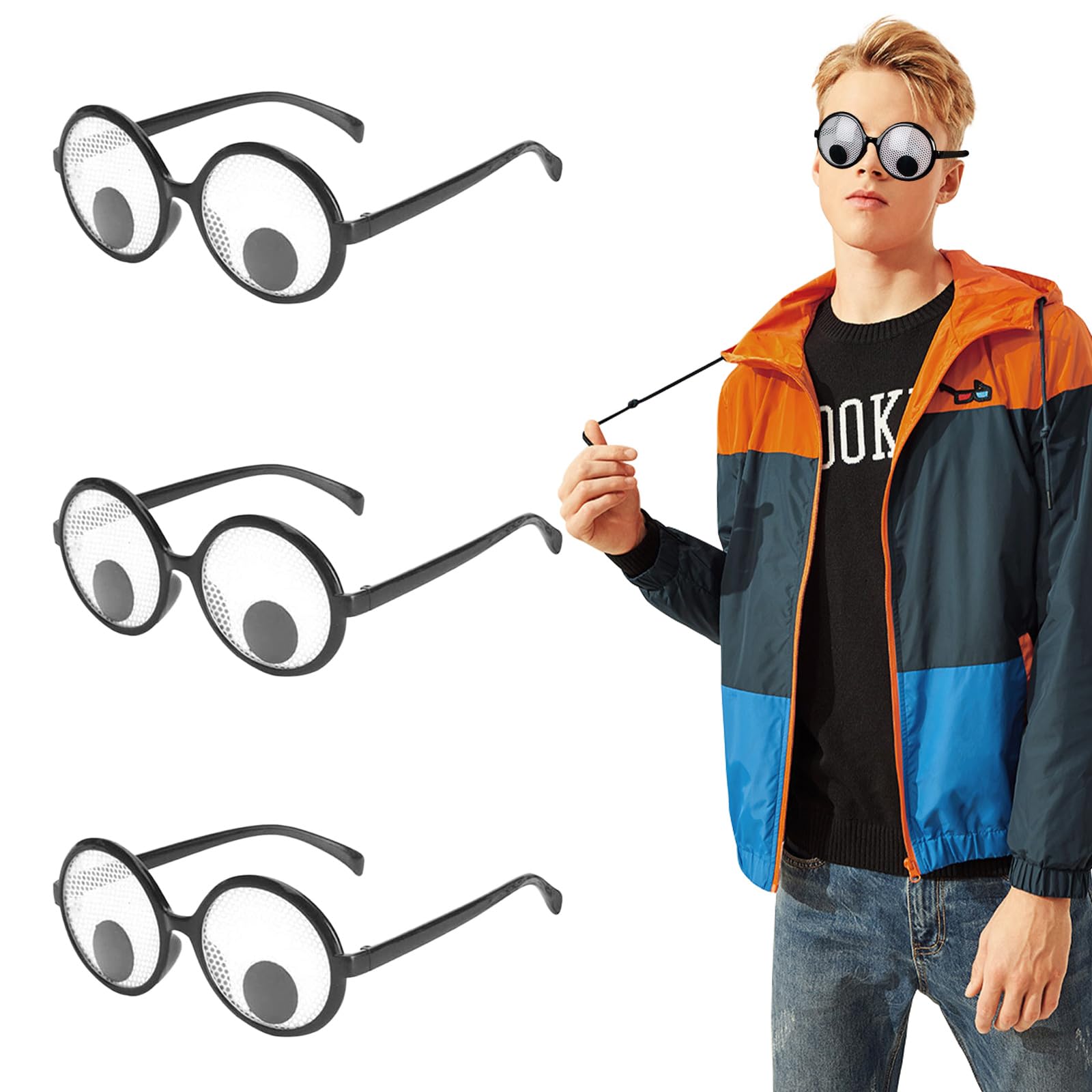 BOZILY 3pcs Shaking Googly Eyes Glasses,Novelty Shaking Costume Eyes Glasses,Funny Glasses with Wiggle Eyes,Shaking Eyeball Glasses,Funny Costume Accessories for Halloween Adults Kids Party Favors