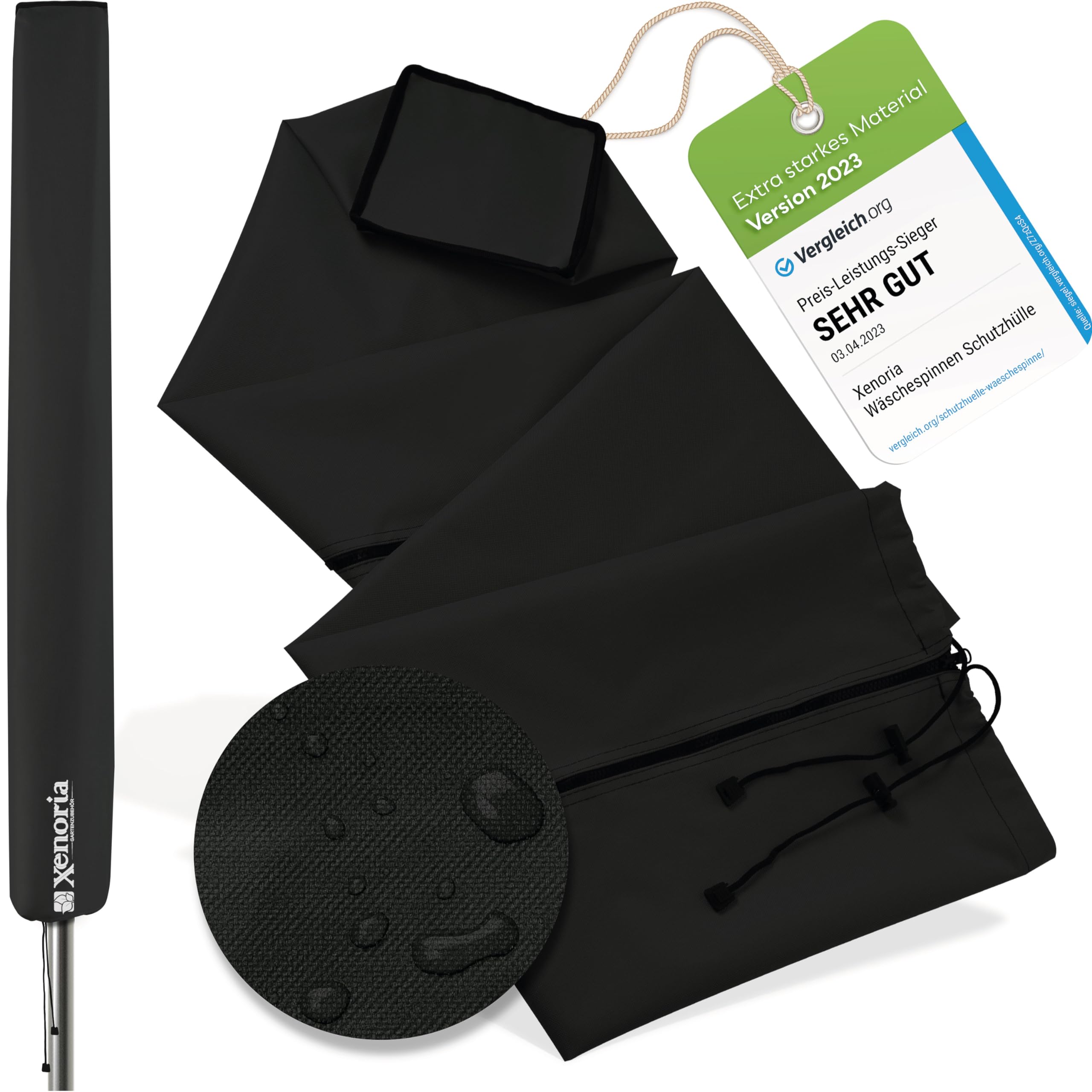 Xenoria Premium Rotary Airer Protector, Suitable for All Models, Robust 600D Oxford Fabric, Water-Repellent and UV-Resistant, Full Length Zip, Size 200 cm, Black