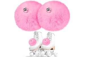 Sumind 2 Pieces Roller Skate Pom Poms with Bells for Women Girls Princess Fluffy Tie on Fuzzy Pompom Puff Balls for Quad Roller Skate Accessories(8 cm,Pink)