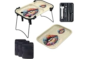 HINITOYOU Rolling Tray with Cone Loader Foldable Stand Pre Roll Machine for King Size&1 1/4 Size，Includes Two Metal Rolling Tray，Filling Device & Brush and Cone Funnel (Lips)