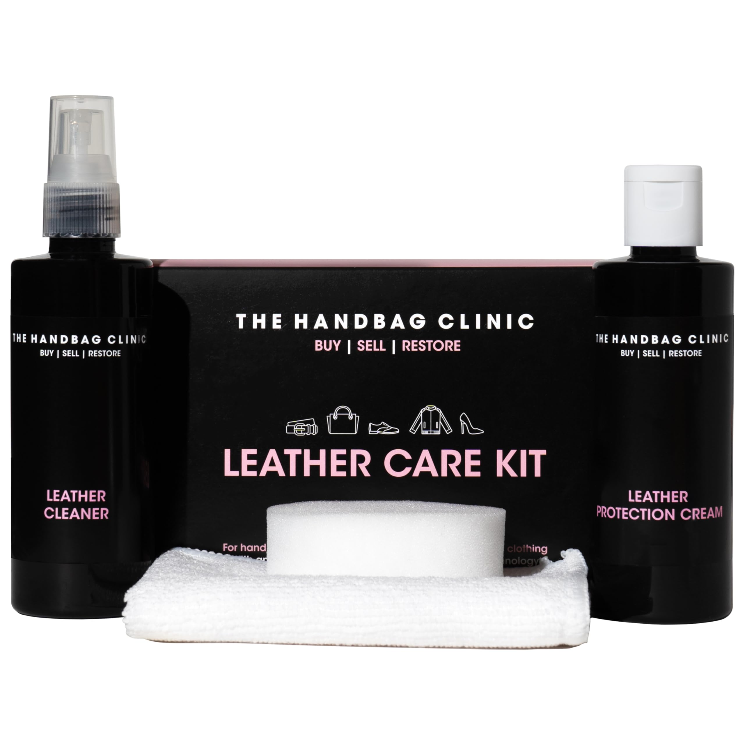 Handbag Clinic Leather Handbag Care Kit for Cleaning & Protecting Luxury Handbags | Specialist Leather Bag Cleaner Spray & Conditioner Protector Cream | Created for Designer Purses & Bags