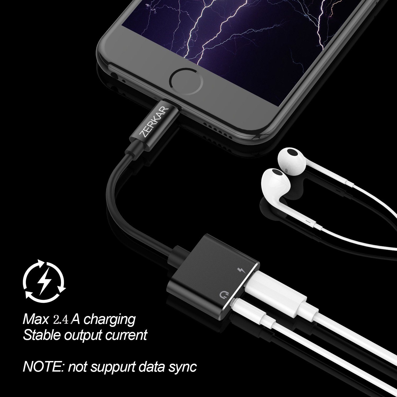 iPhone 8 Adapter Lightning Adapter Headphone Jack for 3.5mm Metal Case Headphone Audio Adapter 2.4A Quick Charge Earphones Splitter COMPATIBLE IOS 11 (No Calling Feature and Transfer Data）ZERKAR