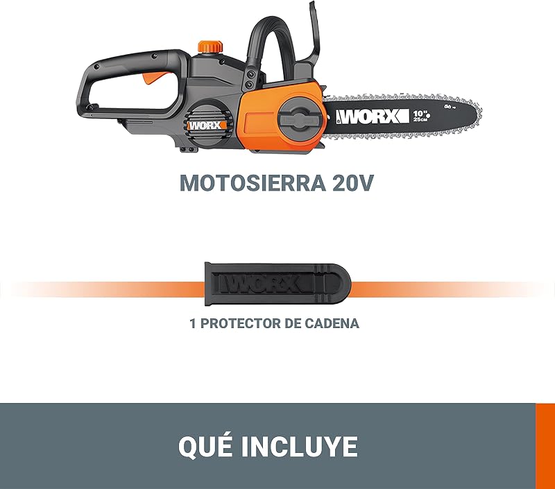 WG322E.9 Motosierra a Batería 20V 25cm Sin Batería ni Cargador, Tensión Automática, Lubricado Automático, Sin Gasolina ni Cable