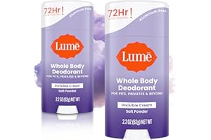 Lume Whole Body Deodorant - Invisible Cream Stick - 72 Hour Odor Control - Aluminum Free, Baking Soda Free, Skin Safe - 2.2 Ounce (Pack of 2) (Soft Powder)