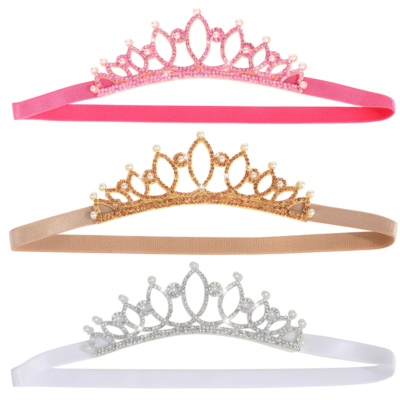 Photo 1 of WHAVEL 3 Pack Elastic Crown Headbands Glitter Princess Tiara Headband Birthday Hair Accessories