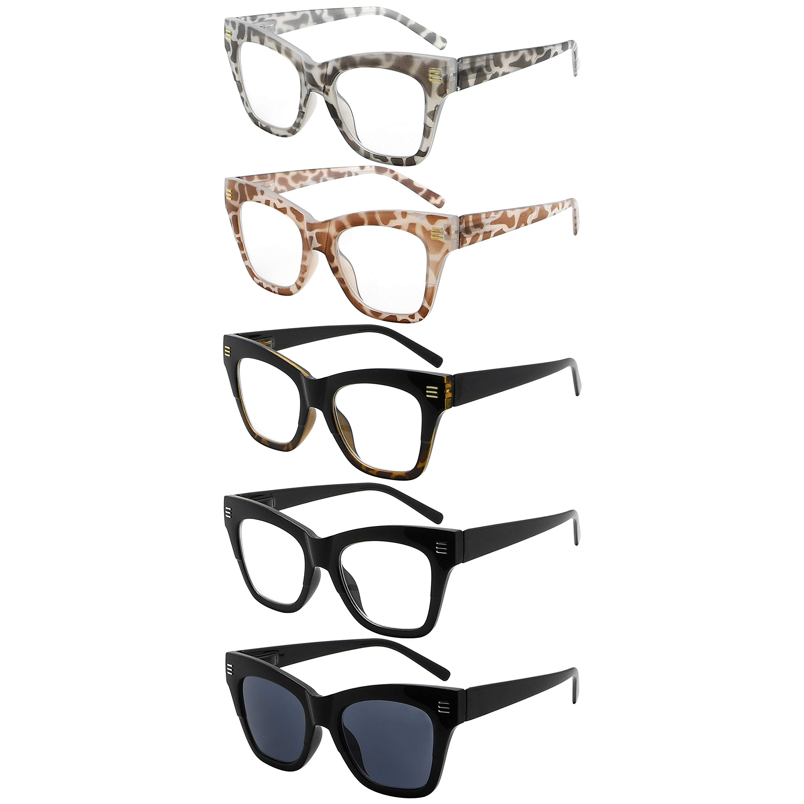 Eyekeeper 5-Pack Oversize Reading Glasses for Women Large Frame Readers +3.75
