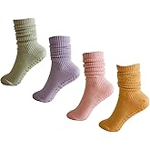 Kynoeen Pilates Grip Socks for Women,Yoga Slouchy Socks with Grips for Barre Workout-Long Scrunch Non Slip Socks