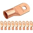 SELTERM 10pcs 4/0 AWG (XL) - 3/8" Stud - Heavy Duty Wire Lugs, Ring Terminals, Battery Cable Ends, 0000 Gauge Terminals, UL Bare Copper Eyelets Electrical Terminal Connectors