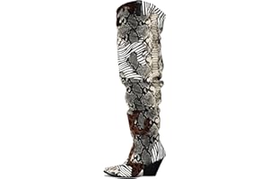 Cape Robbin Women's Thigh High Cowboy Boots with Chunky Heel - Faux Snakeskin Western Booties | Slip Resistant Block Heels for Fall Winter (Hilda)