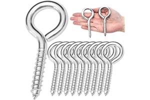 ACCZIO 10PCS 4 inches Screw Eyes M8 304 Stainless Steel Eye Screws, Heavy Duty Screw, Eye Hooks Screw Eye Bolts Eye Hooks Screw, Indoor & Outdoor Uses (10, M8-4inch)