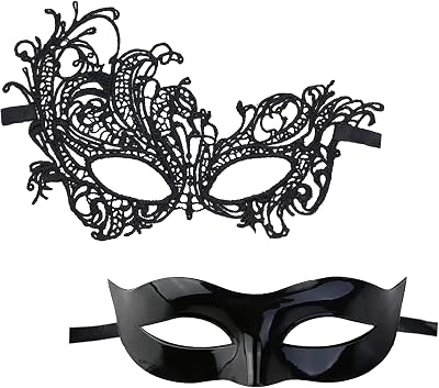 BOZILY Couple Masquerade Ball Masks Black Lace Venetian Party Mardi Gras