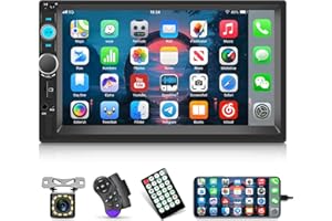 EKAT Double Din Car Stereo with Reverse Camera 7 inch Touch Screen 2 Din Car Radio Support Mirror Link Bluetooth SWC FM AUX-in TF Card + Remote Control