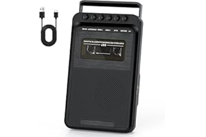 GRACIOSO Portable Cassette Player with 3W Big Speaker Cassette Tape Recorder via Bluit-in Microphone,Cassette Tape Player with Retractable Handle，Supports External Microphone Input Power by 4 C Battery