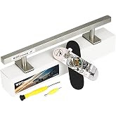 WDTMEEZU Wood Fingerboard and Finger Skateboard Flat Rail Set Fingerboard with Bearing Wheels and Professional Prop for MINI Skateboard Rail Made of Metal 10" Long