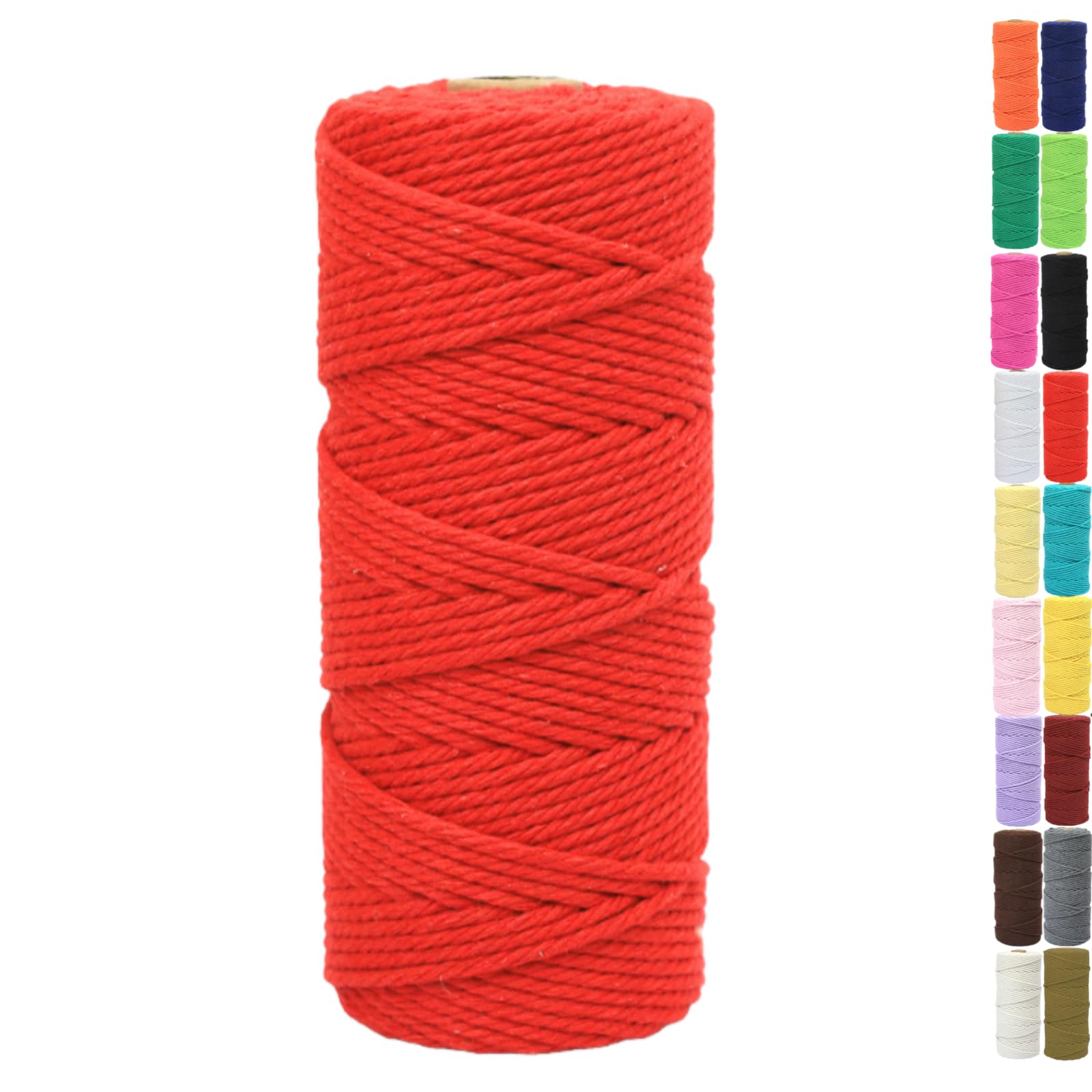 Binwat Natural Macrame Cotton Cord Twine String Colored Cotton Rope Macrame Yarn Craft Cord for DIY Crafts Knitting Plant Hangers Christmas Wedding Decor (Red, 2mmx200m)