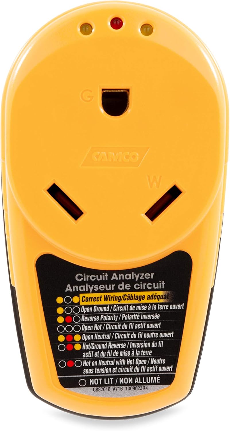 Camco PowerDefender Circuit Analyzer with Integrated Surge Protection and Indicator Lights - 30 Amp Male to 30 Amp Female (55310): Automotive