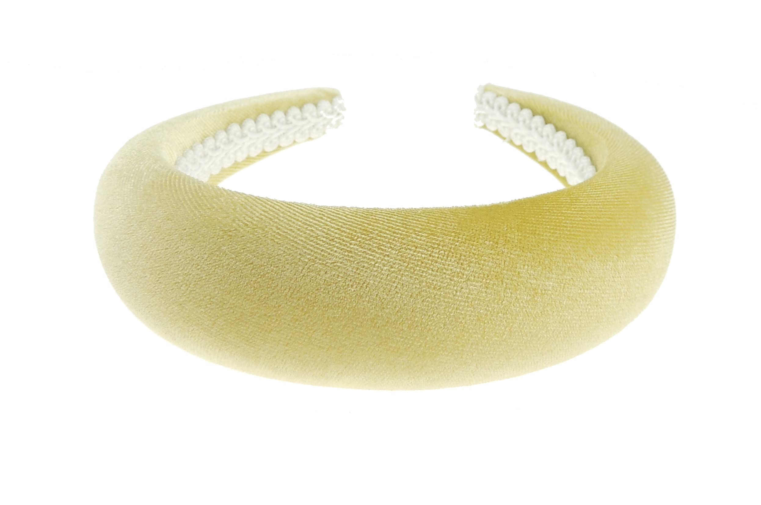Womens Occasion Wedding Bridal Party Birthday Christmas Evening Wide Thick High Bump Padded Matador Velvet Velour Hair Hairband Headband Alice Band (Pale Yellow, One Size)