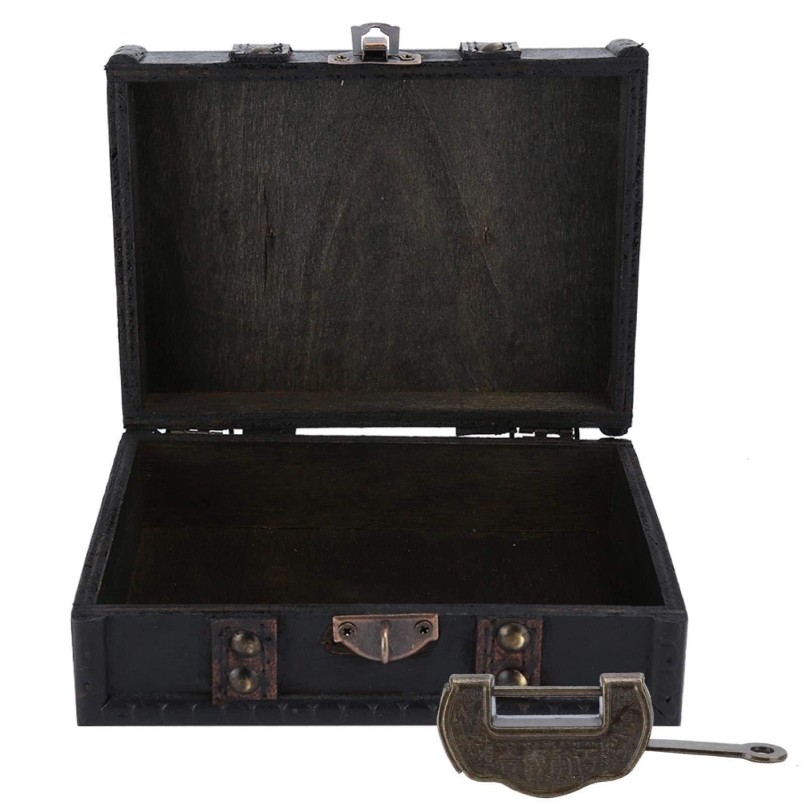Wooden Jewelry Boxes,Treasure Box Vintage Treasure Chest, Manual Box Rings Case, with Metal Lock, for Storing Jewelry Treasure Pearl Cosmetics, Rings(6273 01GK01 do old gray)