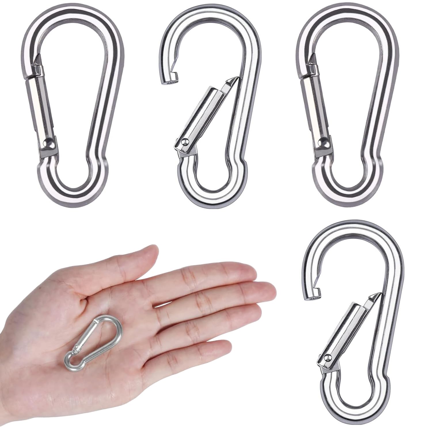 4 PCS Locking Carabiner Heavy Duty 304 Stainless Steel M6 Locking Carabiner Clip Gauge Steel Carabine Swivel Spring Clip for Outdoor Hiking Camping Fishing (Not for Climbing)