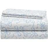 Urban Lifestyle 4-Piece Full Sheet Set,Coquette Bow Design in Baby Blue, Includes Fitted Sheet, Flat Sheet & 2 Pillowcases,Soft & Stylish Bedding for Girls and Teens